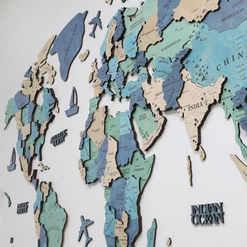 3D Wooden World Map Wall Art Decor Green XL