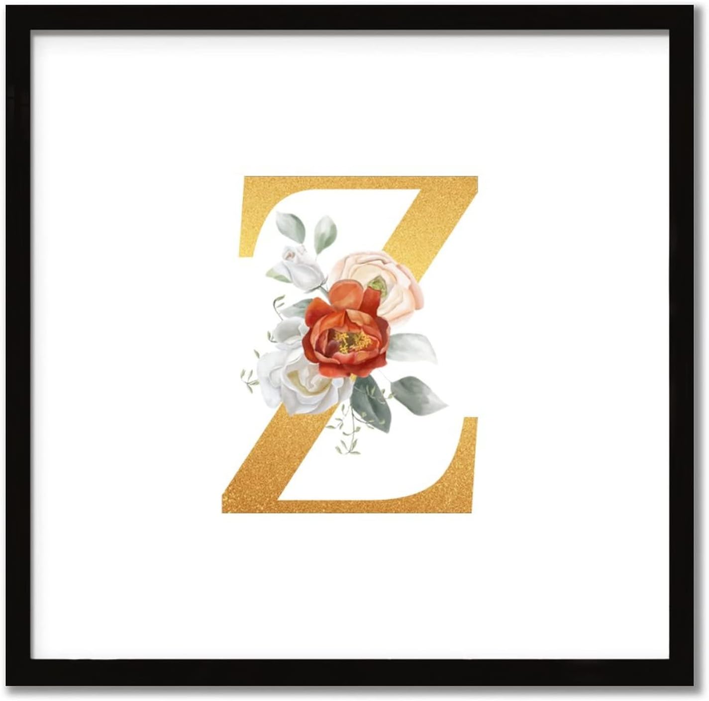 Elegant Rose Gold Initial Z Black Framed Wood Sign