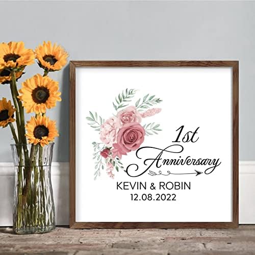 Pink Rose 1st Anniversary Framed Wood Sign Home Decor