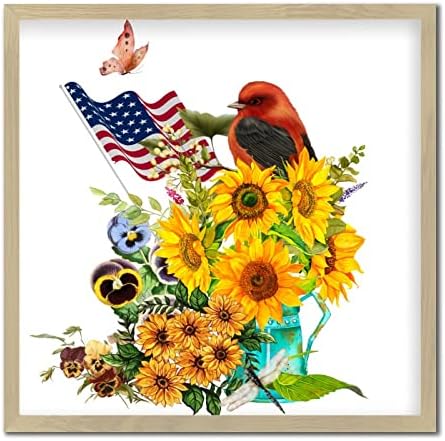 4th of July Patriotic Wall Decor Sign with Wood Frame