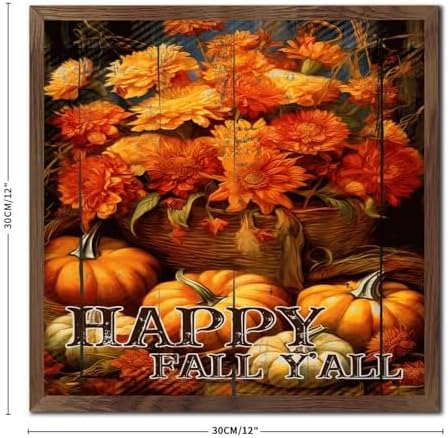 Happy Fall Yall Framed Wall Art Sign 12x12in