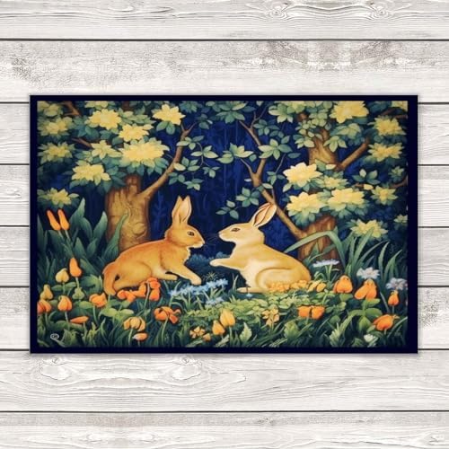 Rabbit Forest Hares Wood Wall Sign 12x18 Inch 1