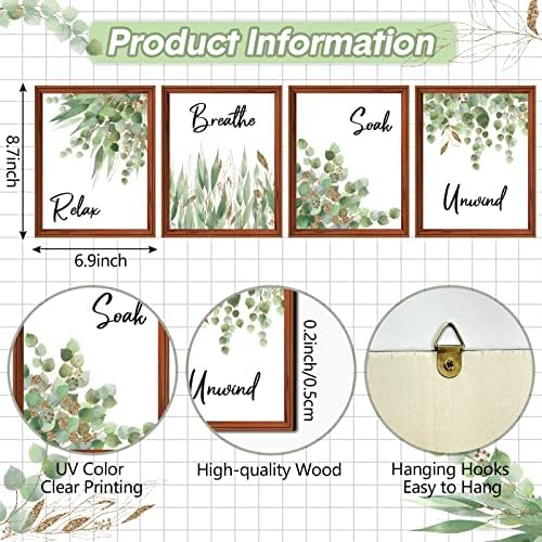 4 Piece Bathroom Wall Decor Boho Leaf Print Wooden Signs