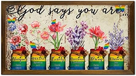 LGBTQ Pride Framed Wood Sign God Says You Are 12x22 In