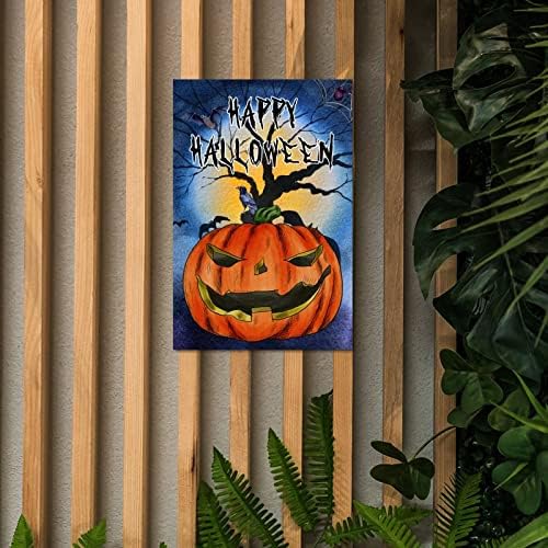 Scary Pumpkin Crow Wood Door Sign 12x8in 1