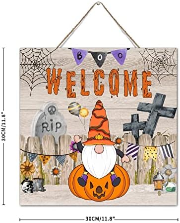 Autravelco Halloween Spooky Boo Wall Sign 12x12 Inch Wood Plaque with Sayings