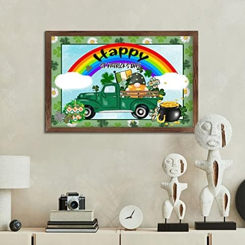 Rustic Wood Framed St Patricks Day Sign with Green Shamrock Gnomes