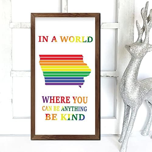 Rainbow Progress Pride Wood Framed Wall Sign 22x12 In
