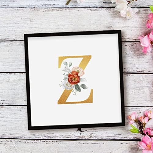 Elegant Rose Gold Initial Z Black Framed Wood Sign