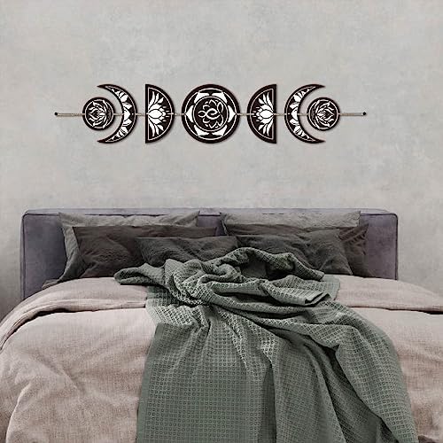 7pcs Moon Phase Wall Hanging Set Boho Decor Wooden Art