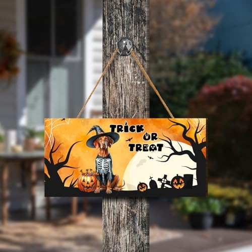 Trick or Treat Vizsla Halloween Wood Sign