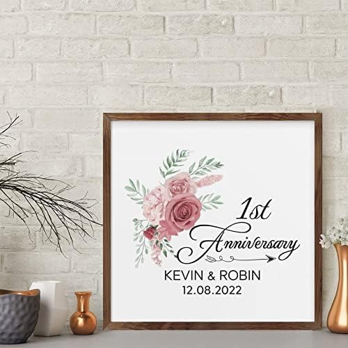 Pink Rose 1st Anniversary Framed Wood Sign Home Decor