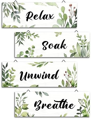 Decalmile 4 Piece Green Leaf Wooden Wall Art Decor