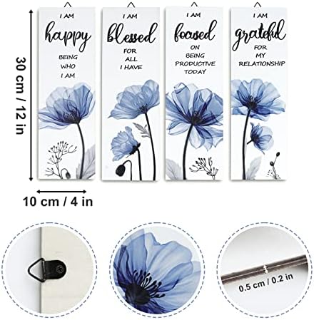 Decalmile 4 Piece Blue Flower Wooden Wall Sign Set