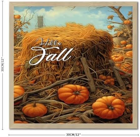 Wood Framed Sign Hello Fall Wall Art Decor 12x12in
