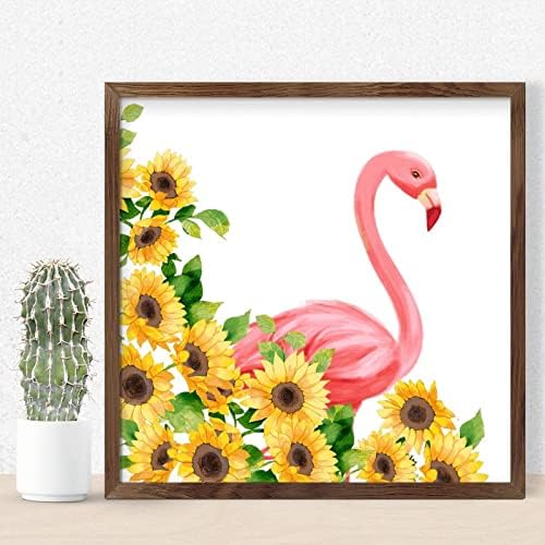 Hello Summer Flamingo Sunflower Wall Decor Sign