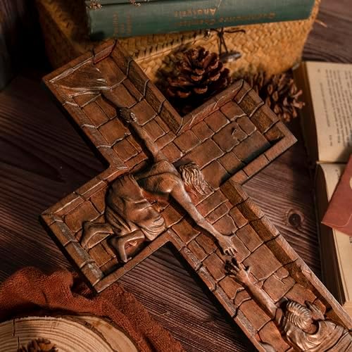 BGCOPPER 10 Inch Wooden Wall Cross with Hook