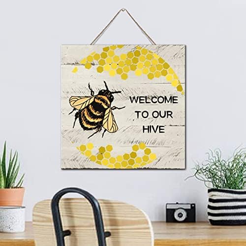 Rustic Wall Art Welcome to Our Hive Wood Sign 12x12 Inch