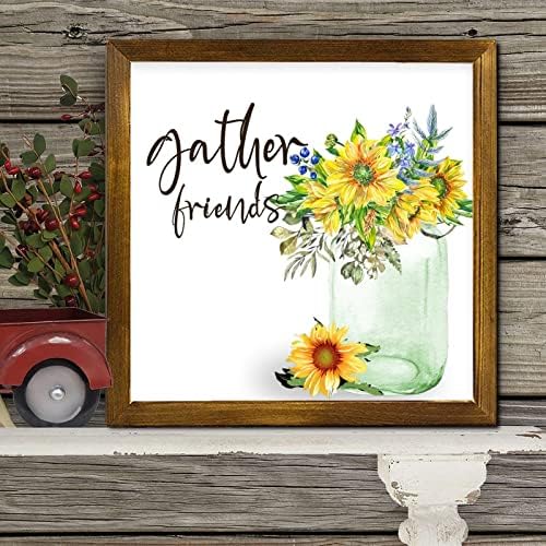 Gather Friends Framed Wood Sign 12x12 Inch 1