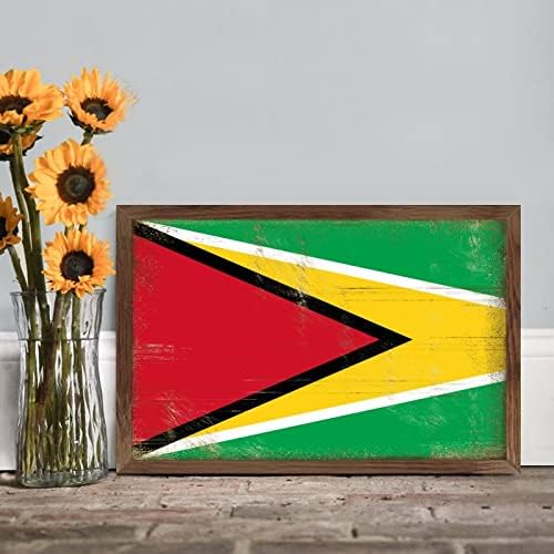 Guyana Flag Farmhouse Wood Sign 8x12 Wall Decor