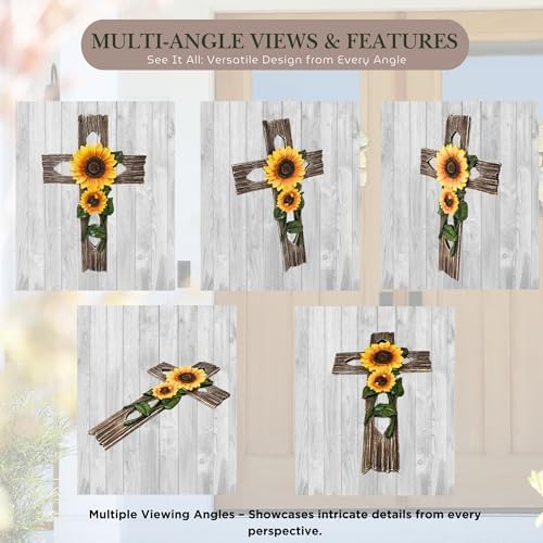 BestGiftEver Rustic Faux Wood Wall Cross with Sunflower Design