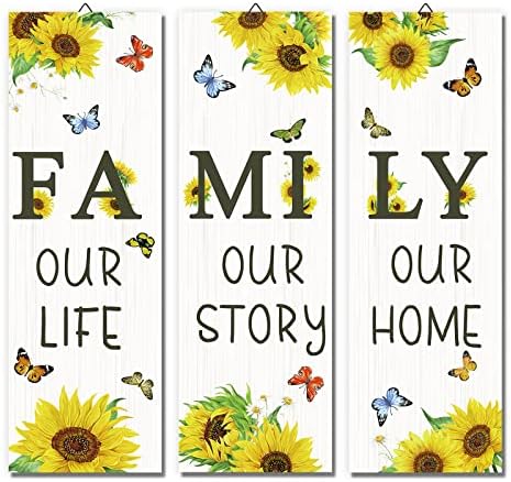 Decalmile 3 Piece Sunflower Wood Wall Sign Decor