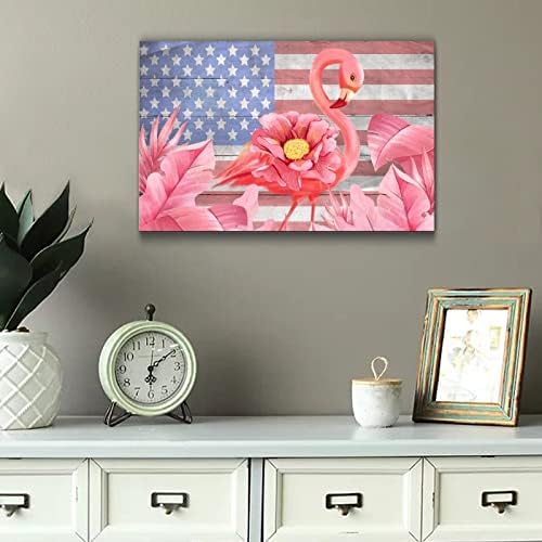 Pink Flamingo Flower 4th of July Wooden Sign
