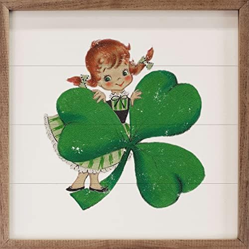 Kendrick Home Girl With Shamrock Wall Decor Sign 8x8