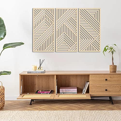 BINCUE 3D Geometry Wood Wall Art Decor 3 Panels