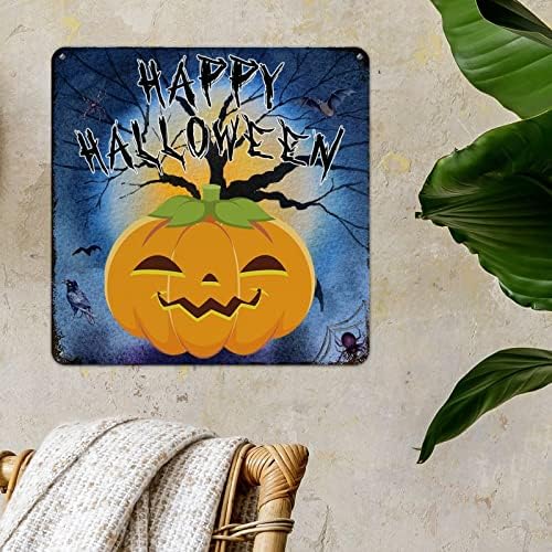 Happy Halloween Pumpkin Bat Metal Wall Decor 12x12in