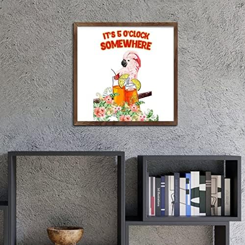 Rustic Wooden Wall Decor Sign Its 5 OClock Somewhere Parrot