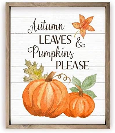 Autumn Leaves And Pumpkin Rustic Wall Sign 12x15 Frame Included