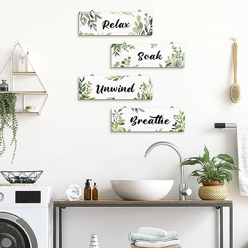 Decalmile 4 Piece Green Leaf Wooden Wall Art Decor