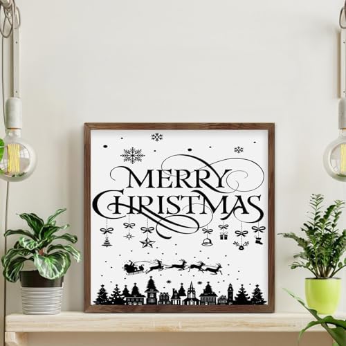 Wood Framed Wall Decor Sign 12x12in Christmas Farmhouse Art
