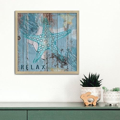 Hanging Framed Wood Sign with Starfish Design