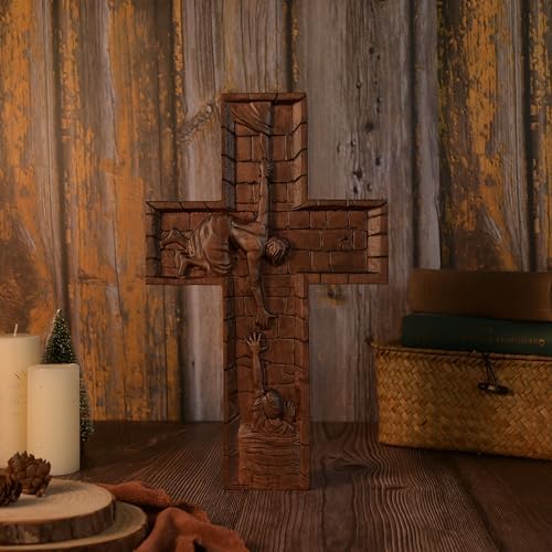 BGCOPPER 10 Inch Wooden Wall Cross with Hook