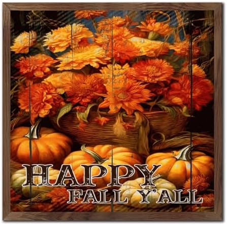 Happy Fall Yall Framed Wall Art Sign 12x12in