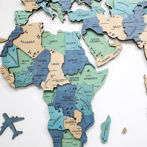 3D Wooden World Map Wall Art Decor Green XL