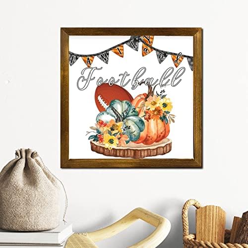 Family and Football Framed Wooden Sign 12x12 Inch