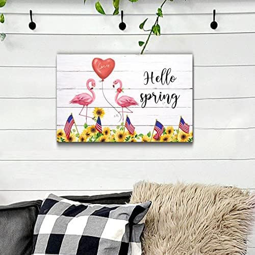 Wooden Flamingo Happy Life Sunflower Wall Hanging