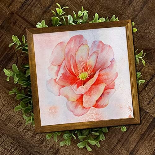 Retro Orange Hibiscus Flower Framed Wooden Sign 12x12 inch
