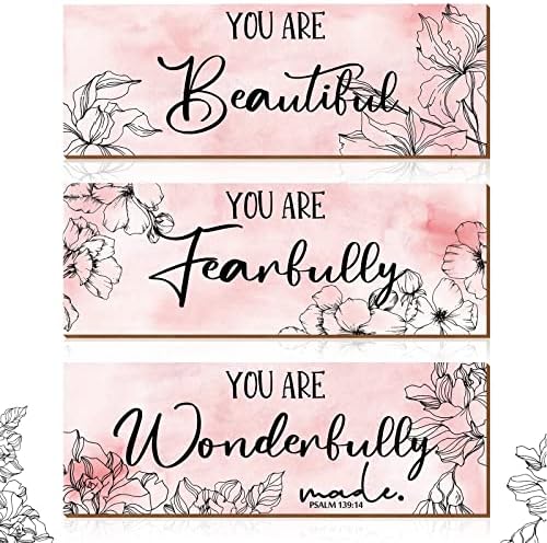 Yookeer 3 Pcs Pink Floral Wall Decor Set