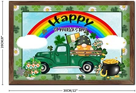 Rustic Wood Framed St Patricks Day Sign with Green Shamrock Gnomes