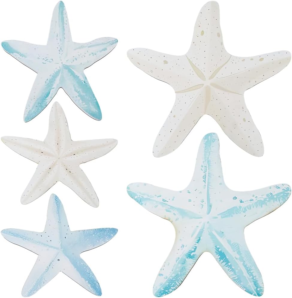 CREATCABIN 5pcs Wood Starfish Wall Decor Set
