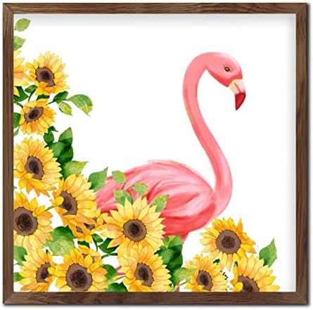 Hello Summer Flamingo Sunflower Wall Decor Sign