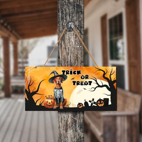 Trick or Treat Vizsla Halloween Wood Sign