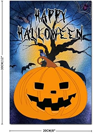 Scary Pumpkin Crow Wood Door Sign 12x8in