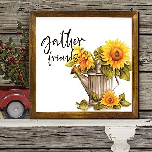 12x12 Inch Rustic Wood Framed Sign with Sunflower Design