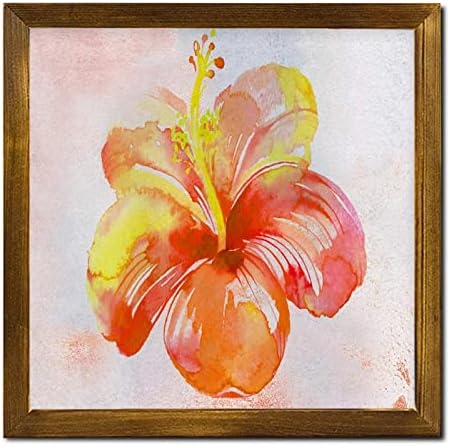 Retro Orange Hibiscus Flower Wood Wall Sign 1
