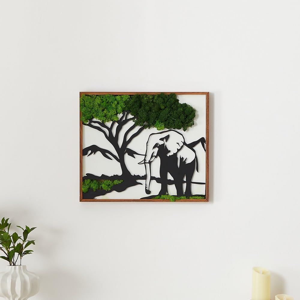 ETICIAN Metal Art Elephant Wall Decor with Moss